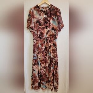 Women's Philosophy Tiered Ruffle Floral‎ Dress, Maroon/Blue, Size M, NWT